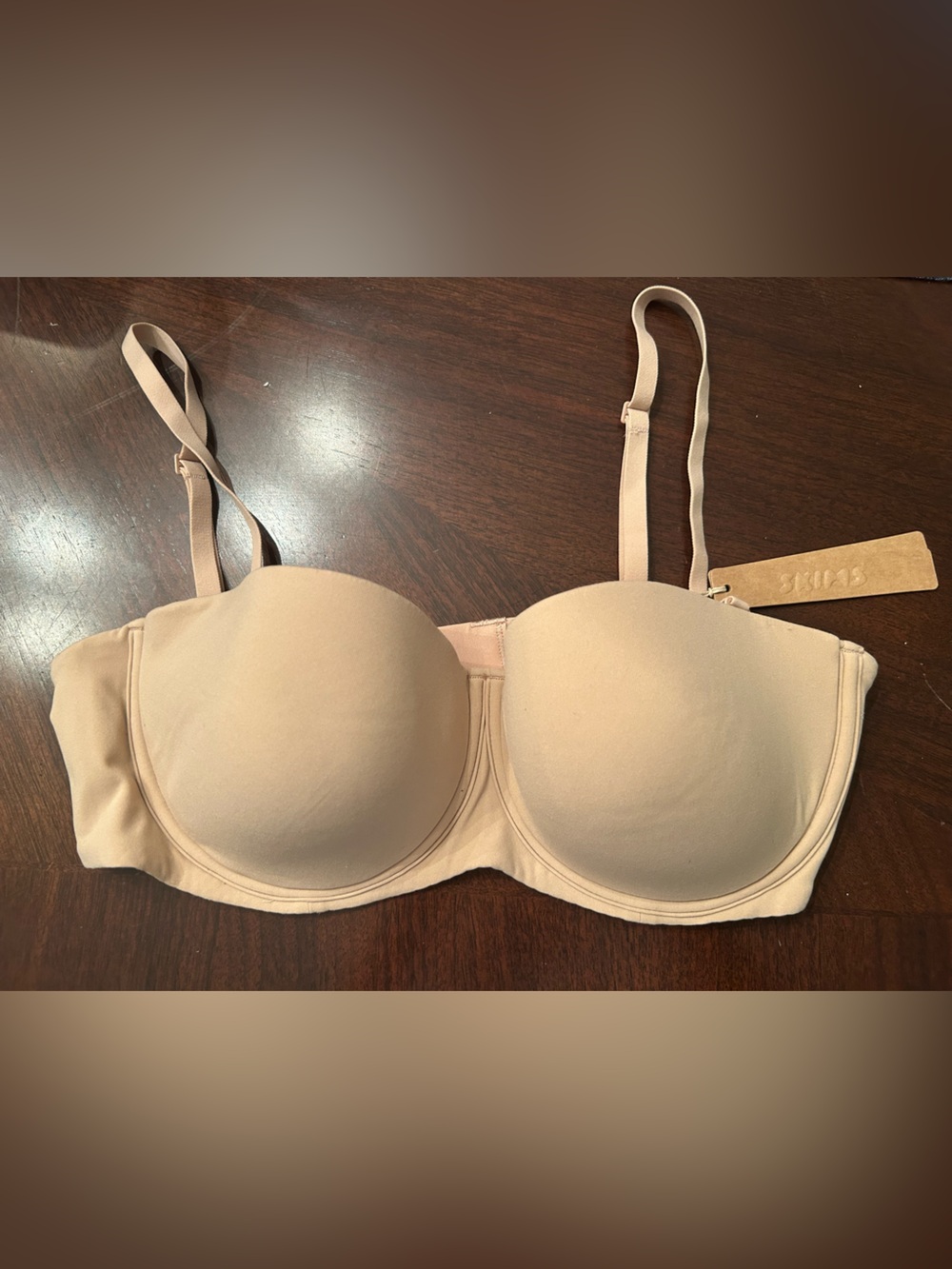 SKIMS strapless Beige Bra with Hook-Back